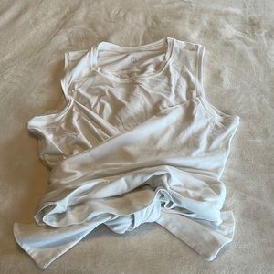 Lululemon white sleeveless wrap top.